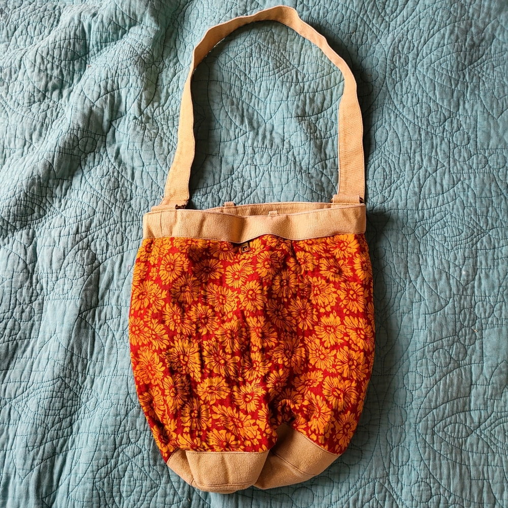 Floral Crossbody Bag in Orange and Tan